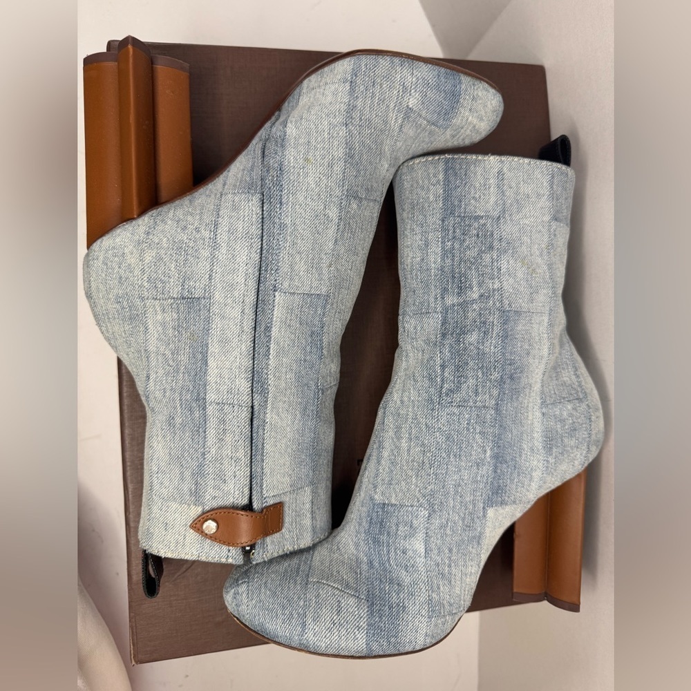 Louis Vuitton Blue and Brown Ankle Booties with Stiletto Heel